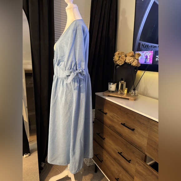 Light Blue Midi Dress with Button Detail - Picture 2 of 5